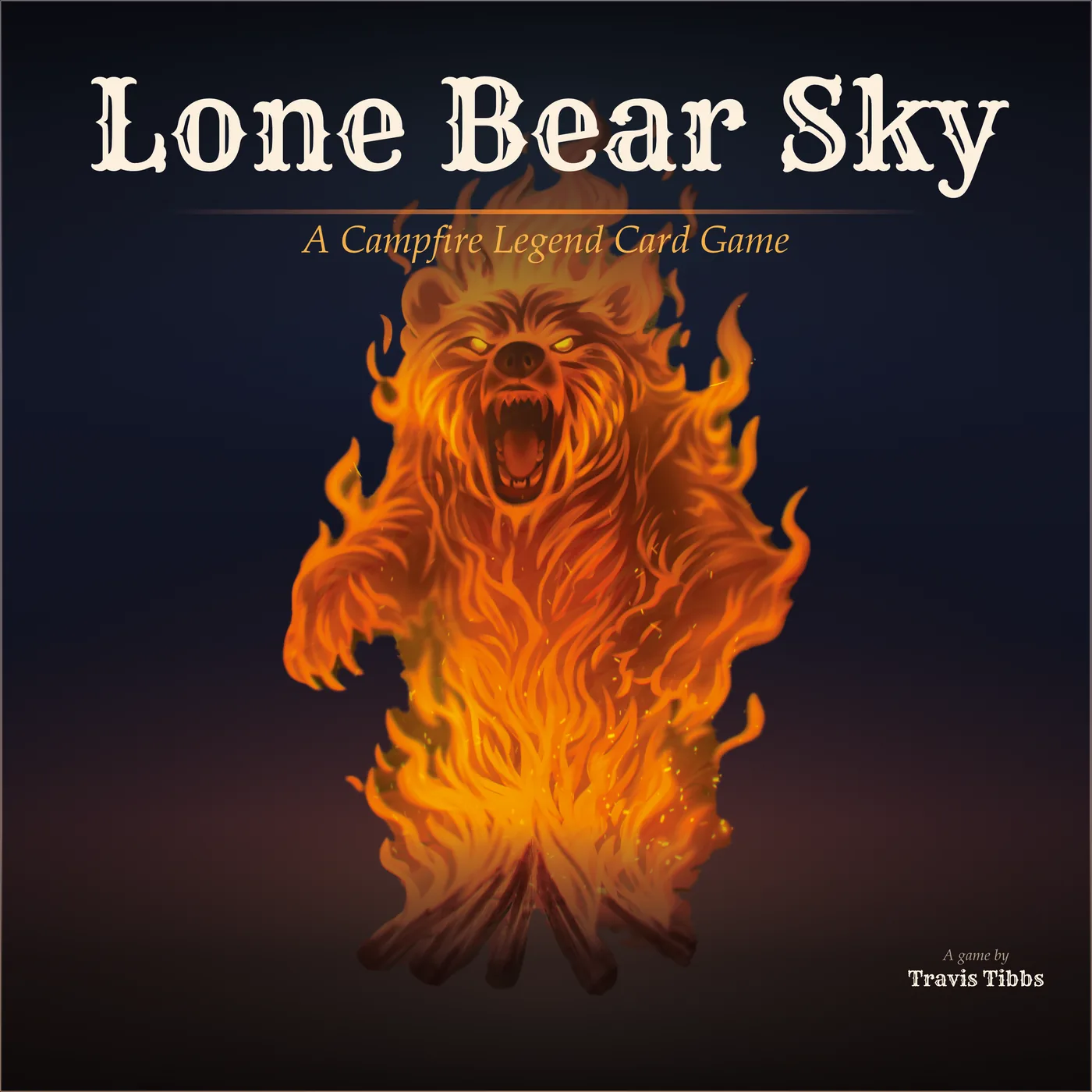 The Lone Bear Sky box: a bear made of fire rising from a campfire, with the subtitle A Campfire Legend Card Game