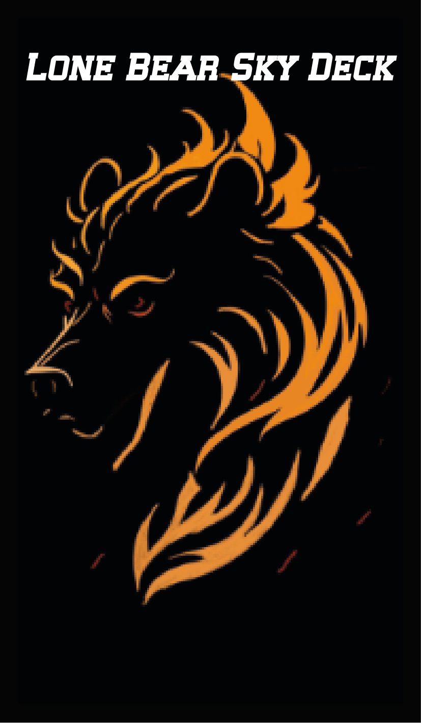 The Lone Bear Sky deck card back: a bear's head drawn in flame on black